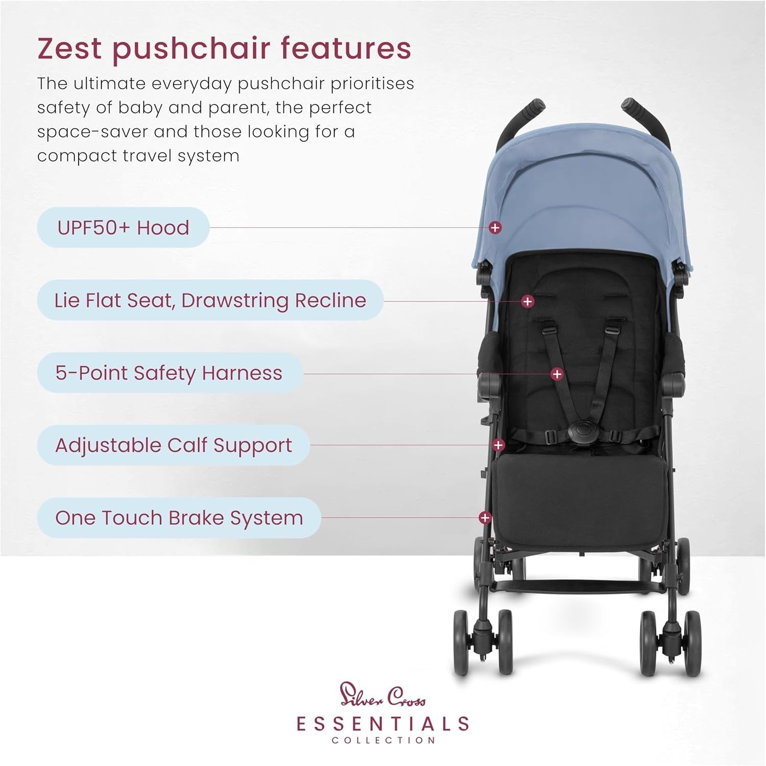 Lightweight Travel Pushchair Umbrella Fold Newborn to 4 Years 22kg Blue