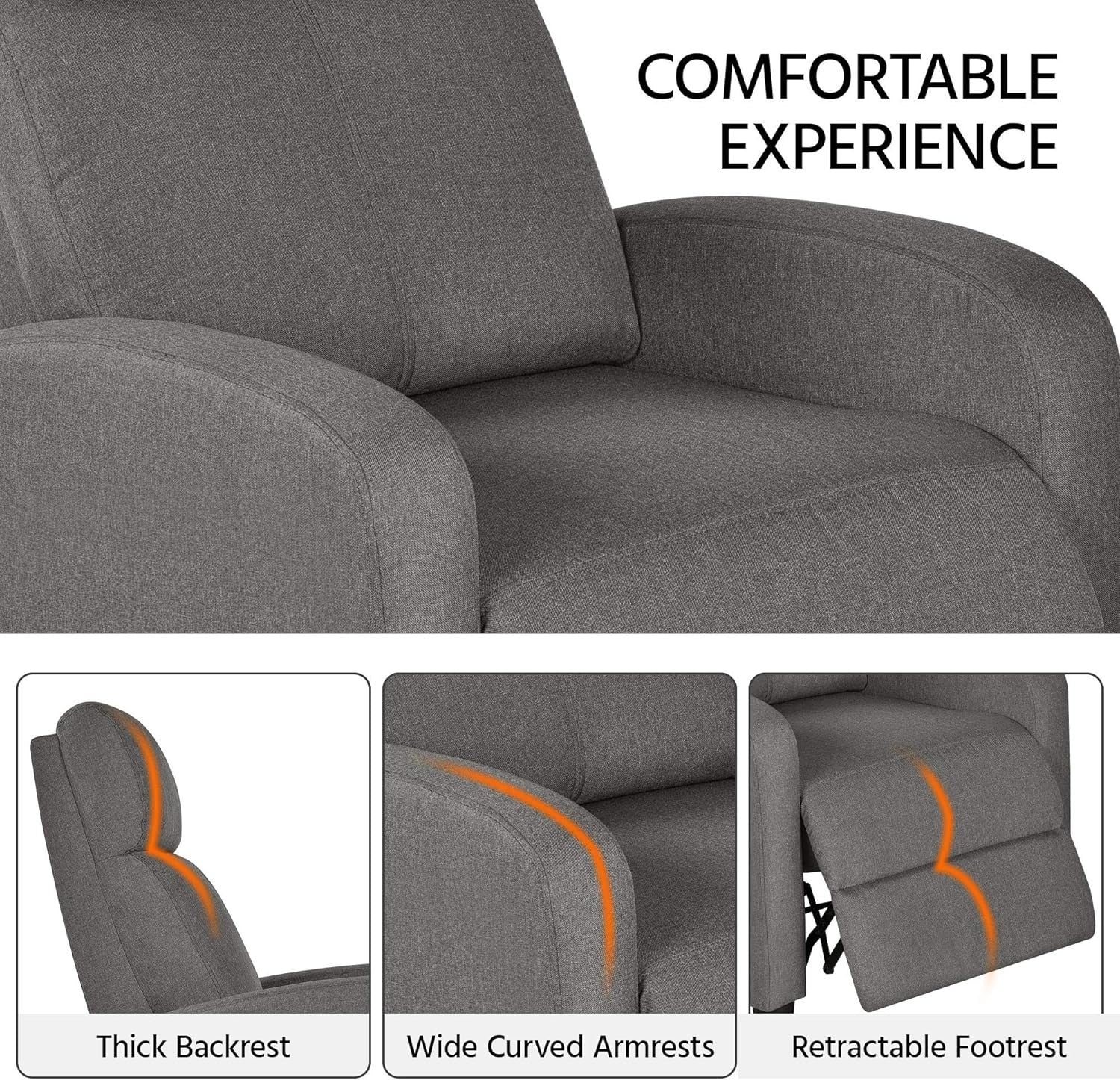 Grey Fabric Recliner Armchair Lounge Chair Sofa Adjustable Home Cinema