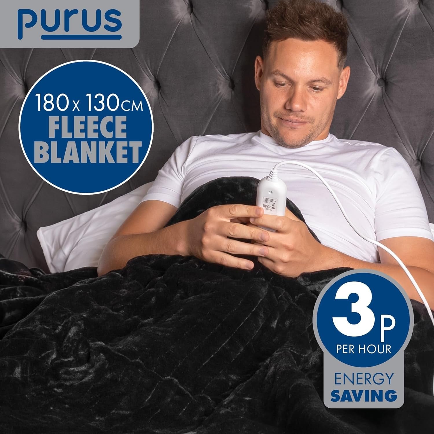 Electric Heated Throw Blanket XL 9 Heat Settings Timer Washable Black