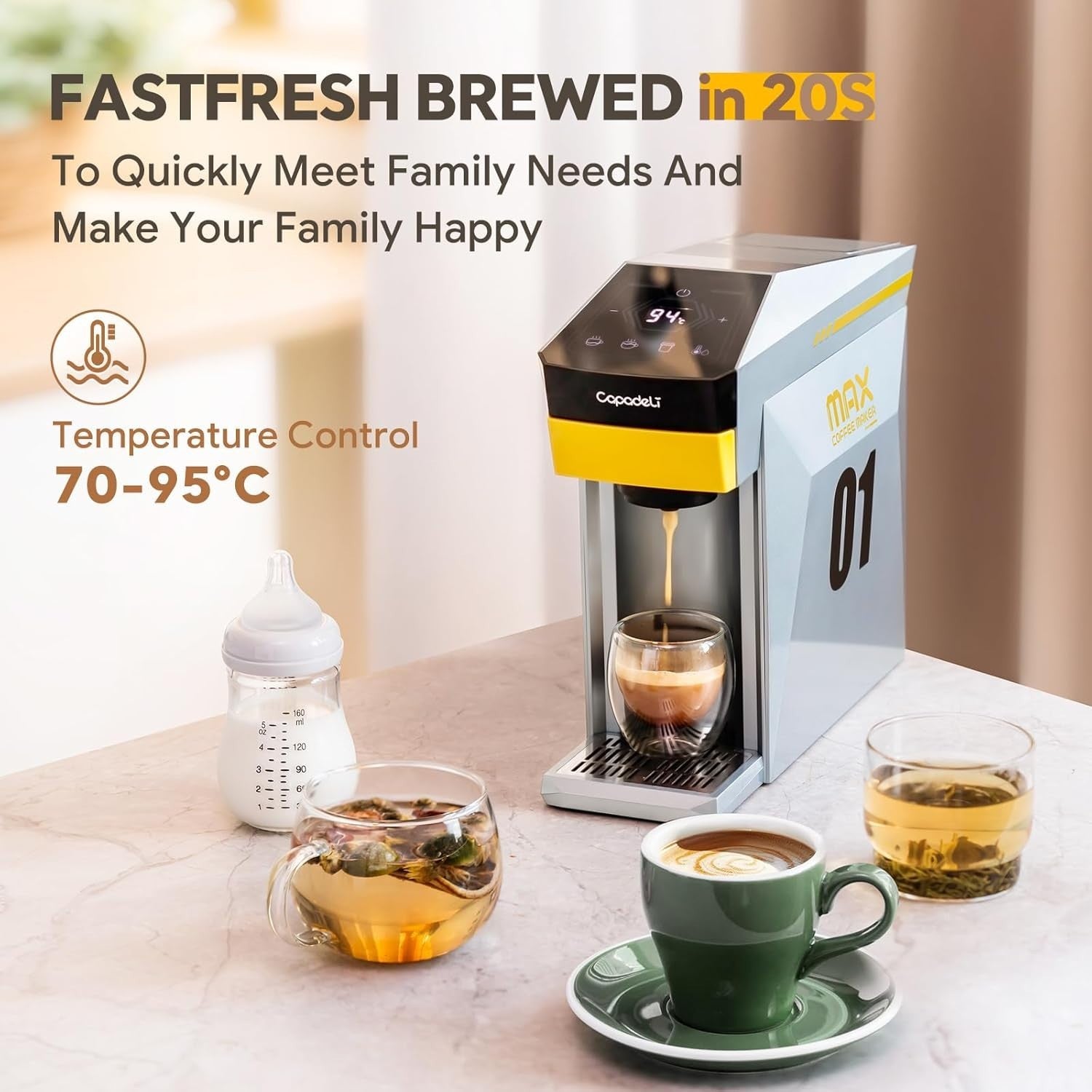 4-in-1 Espresso Coffee Machine 19Bar Multi Capsule Maker 80ml Fast Brew Compact