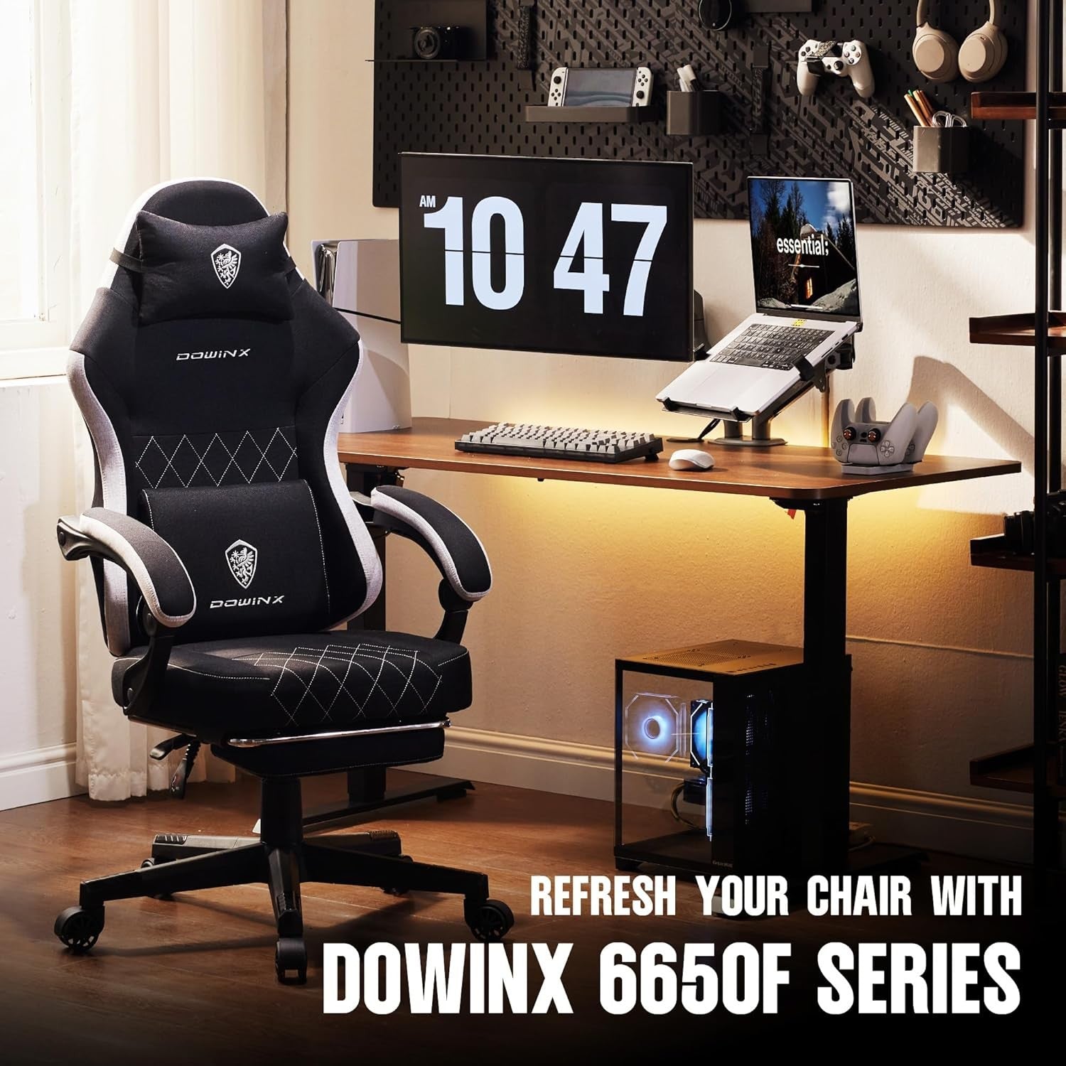 Gaming Chair w/ Footrest Massage Lumbar Pocket Spring Cushion