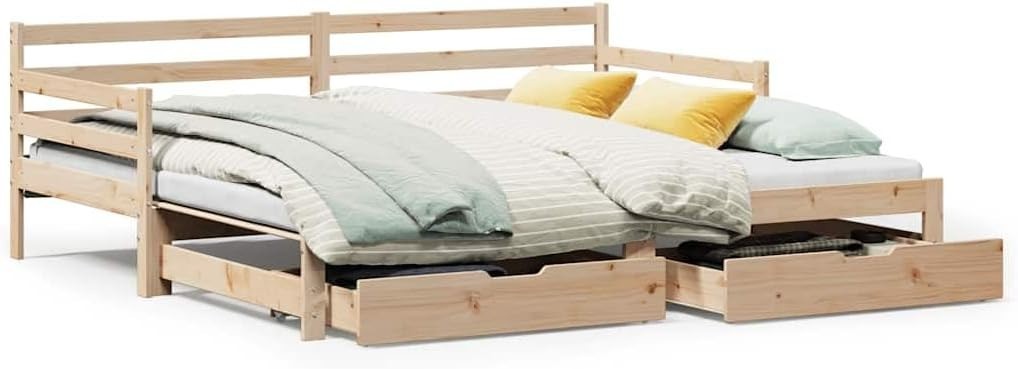 Solid Pinewood Home & Garden Daybed with Trundle & Drawers 80x200 cm