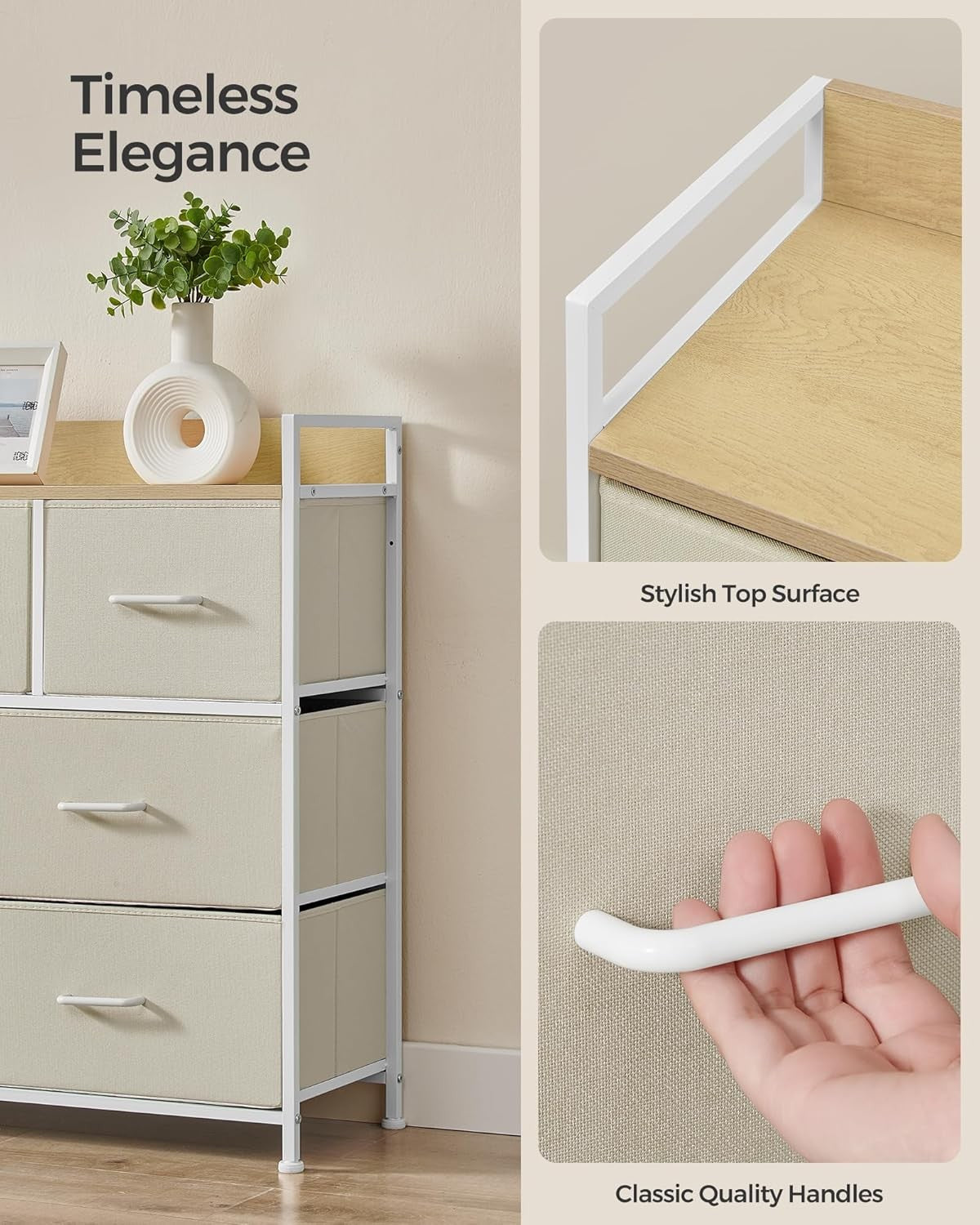 7 Drawer Chest Cream White Oak Fabric Storage Cabinet Bedroom Dresser