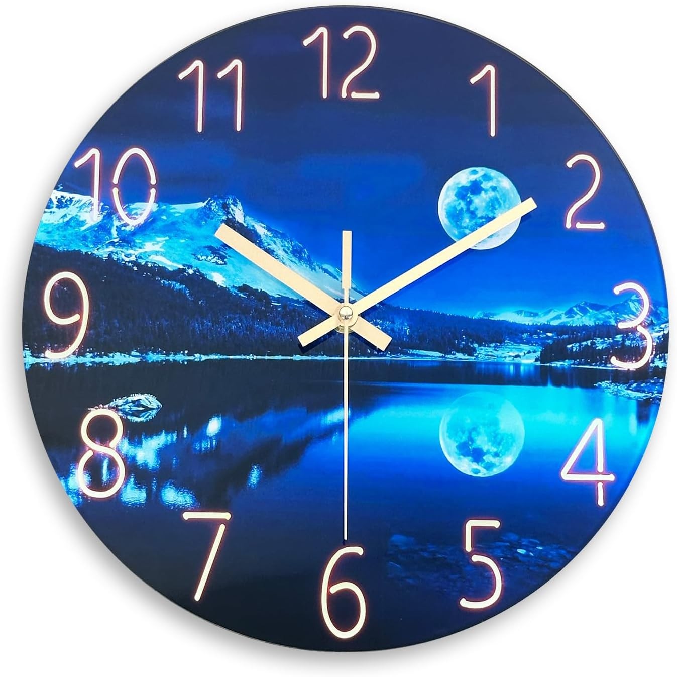 14" Blue Moon Glass Wall Clock Silent Non-Ticking Modern Living Room Decor