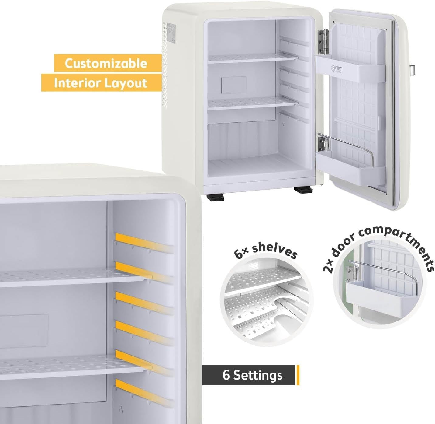 40L Retro Mini Fridge Silent Frost-Free LED Interior Freestanding