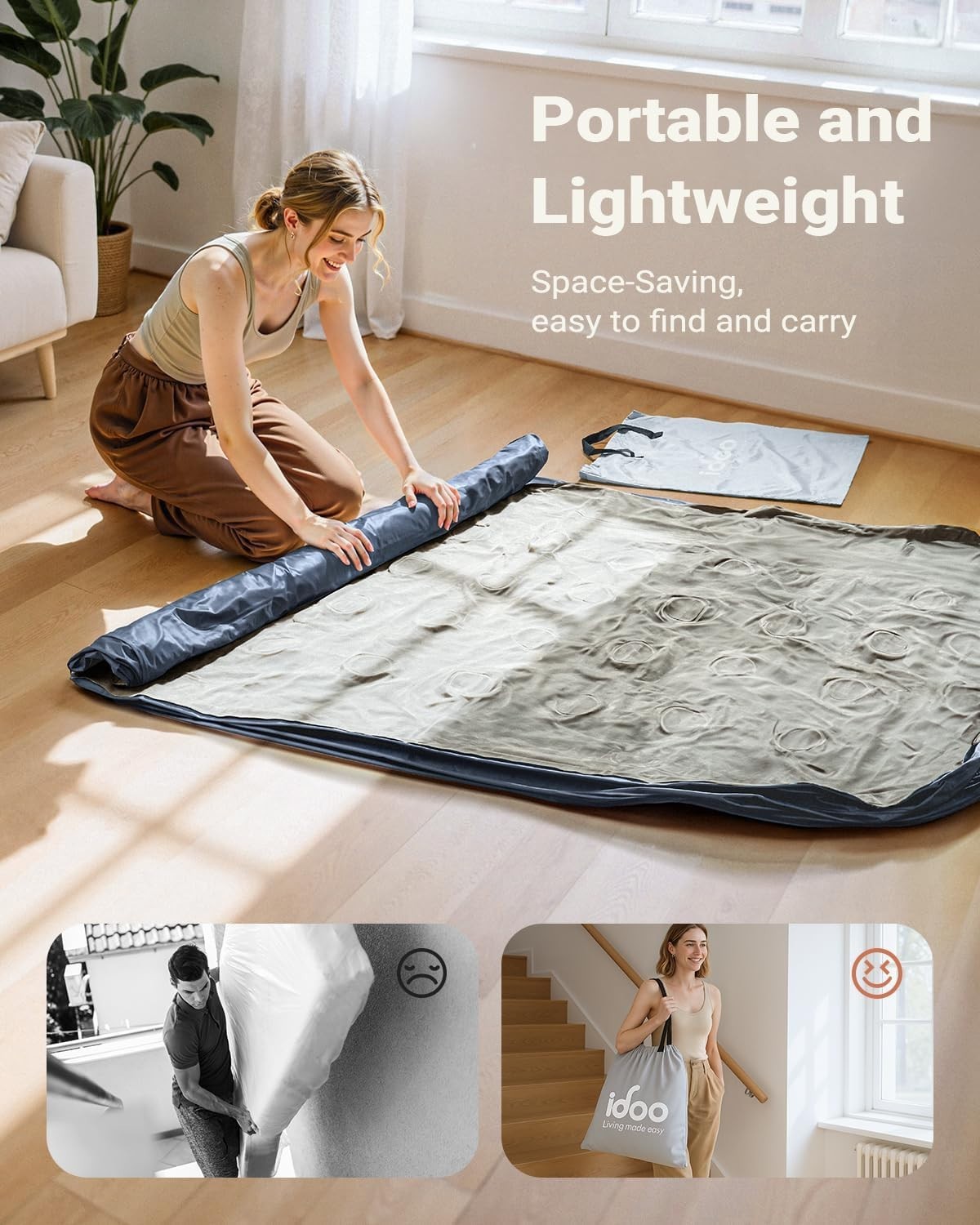 Double Air Mattress with Built-In Pump Quick Inflate Flocked Surface 295kg Max