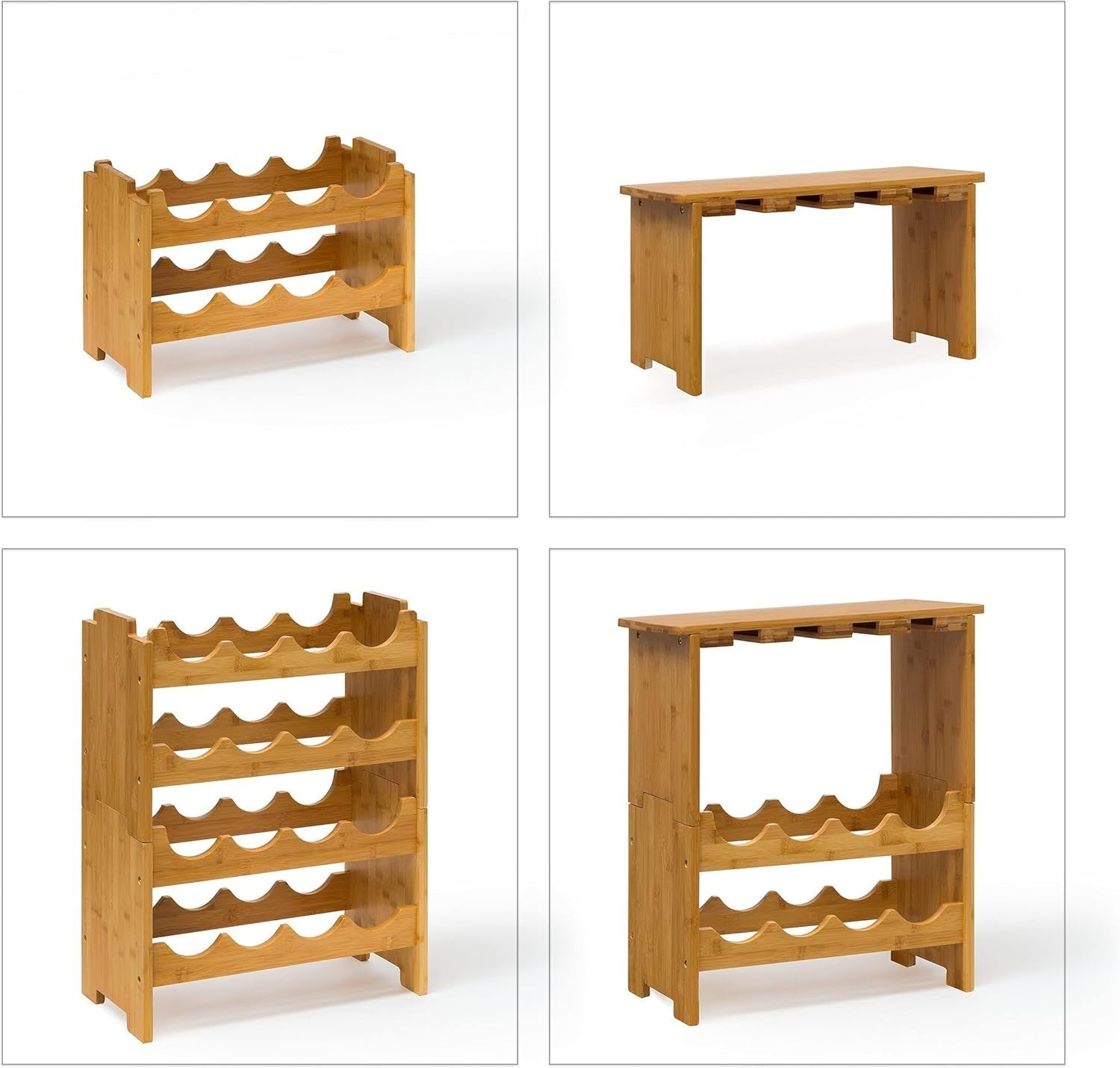 Bamboo Wine Rack with Glass Holder Shelf | Holds 16 Bottles & 12 Glasses