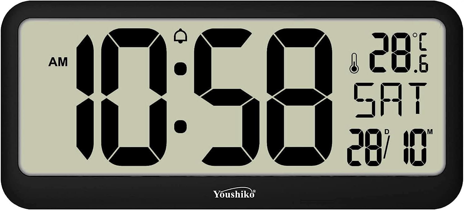 Large Silent Wall Clock Jumbo LCD Radio Controlled Temperature Display