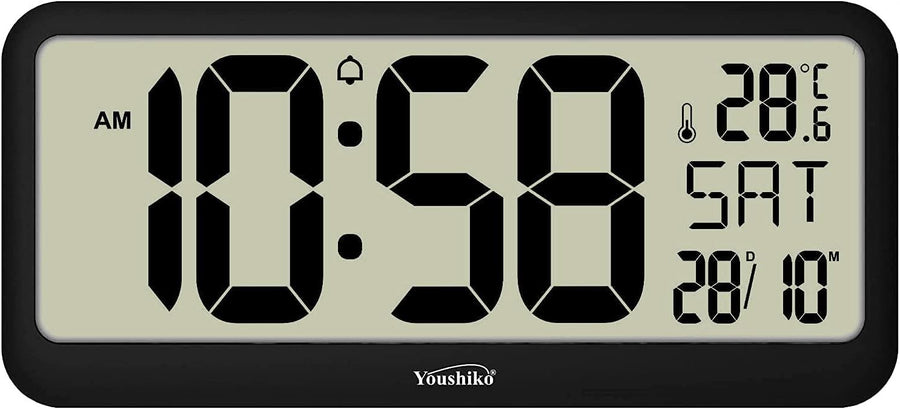 Large Silent Wall Clock Jumbo LCD Radio Controlled Temperature Display