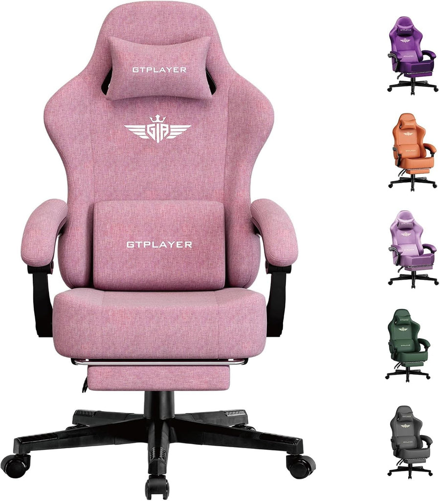 Pink Gaming Chair Ergonomic Office Seat w/ Footrest Lumbar Support