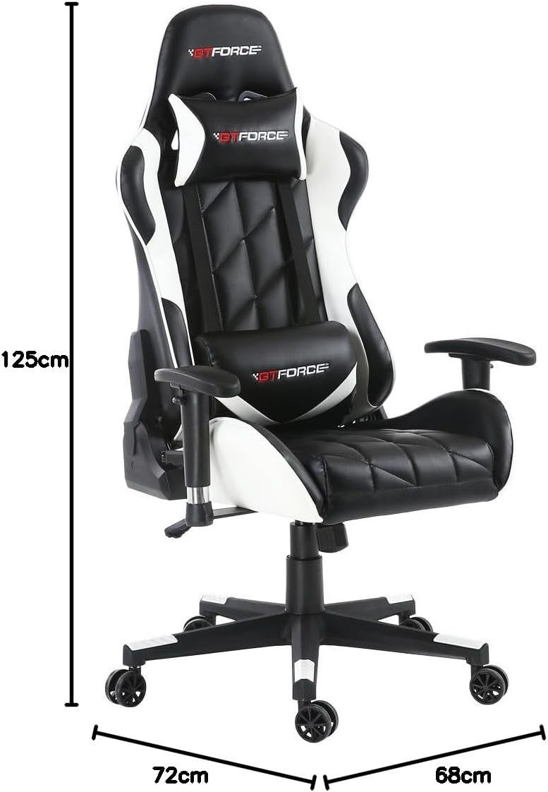 Recliner Office Gaming Chair Faux Leather Swivel High Back White