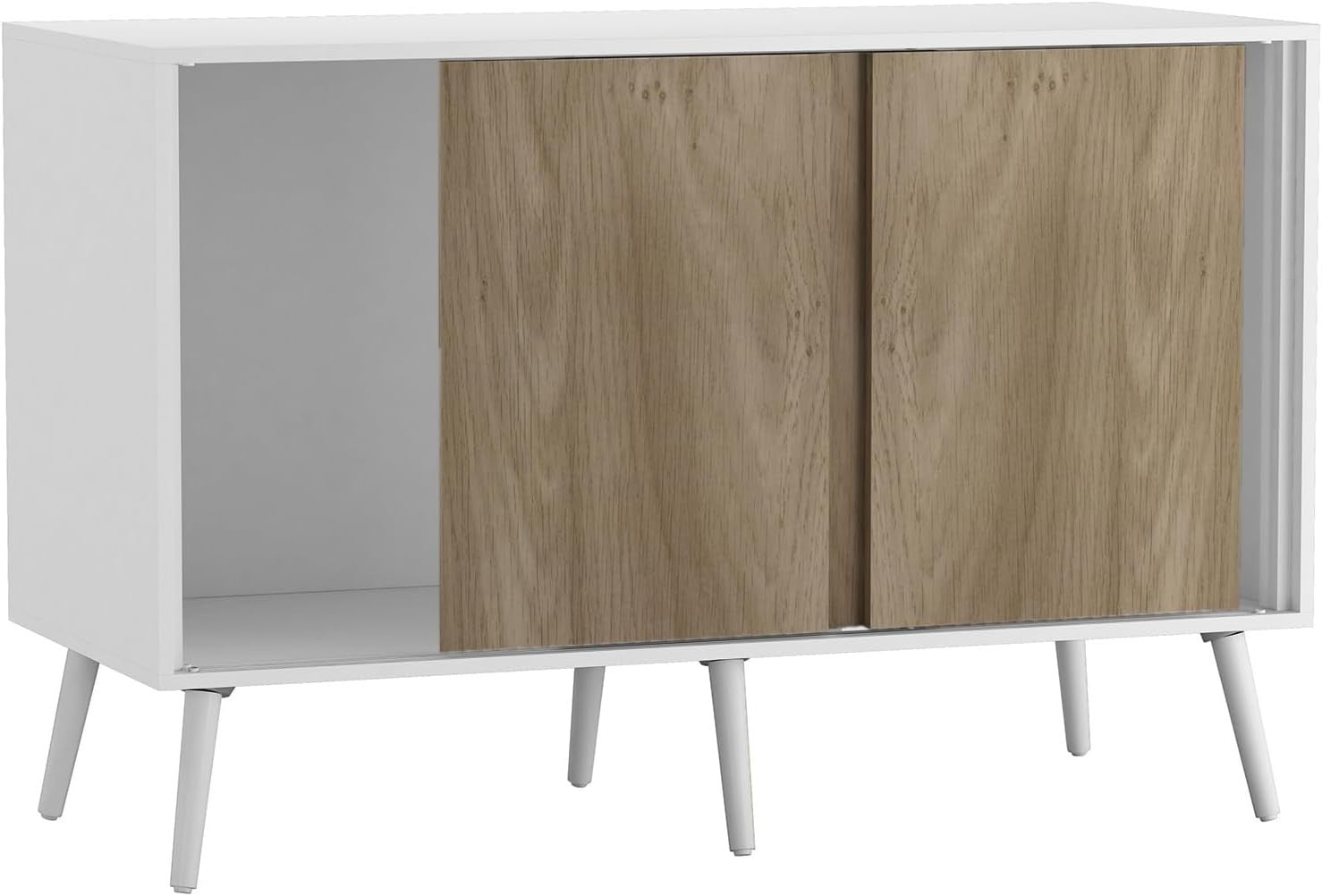 Oak Sliding Door Sideboard Cabinet White Frame Modern Storage Unit