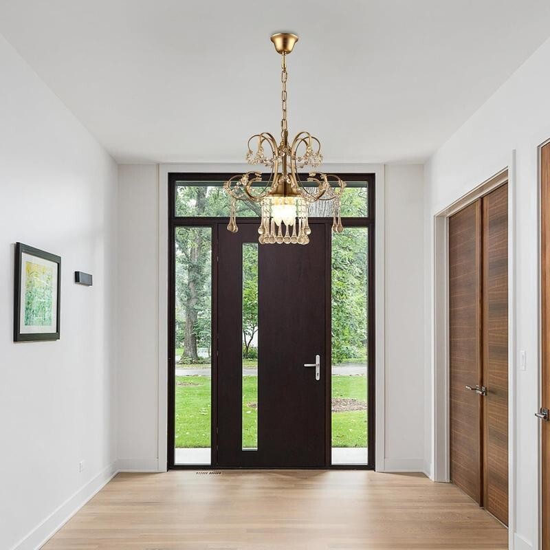 Mini Gold Crystal Chandelier Light K9 Pendant Ceiling Fixture for Hallway