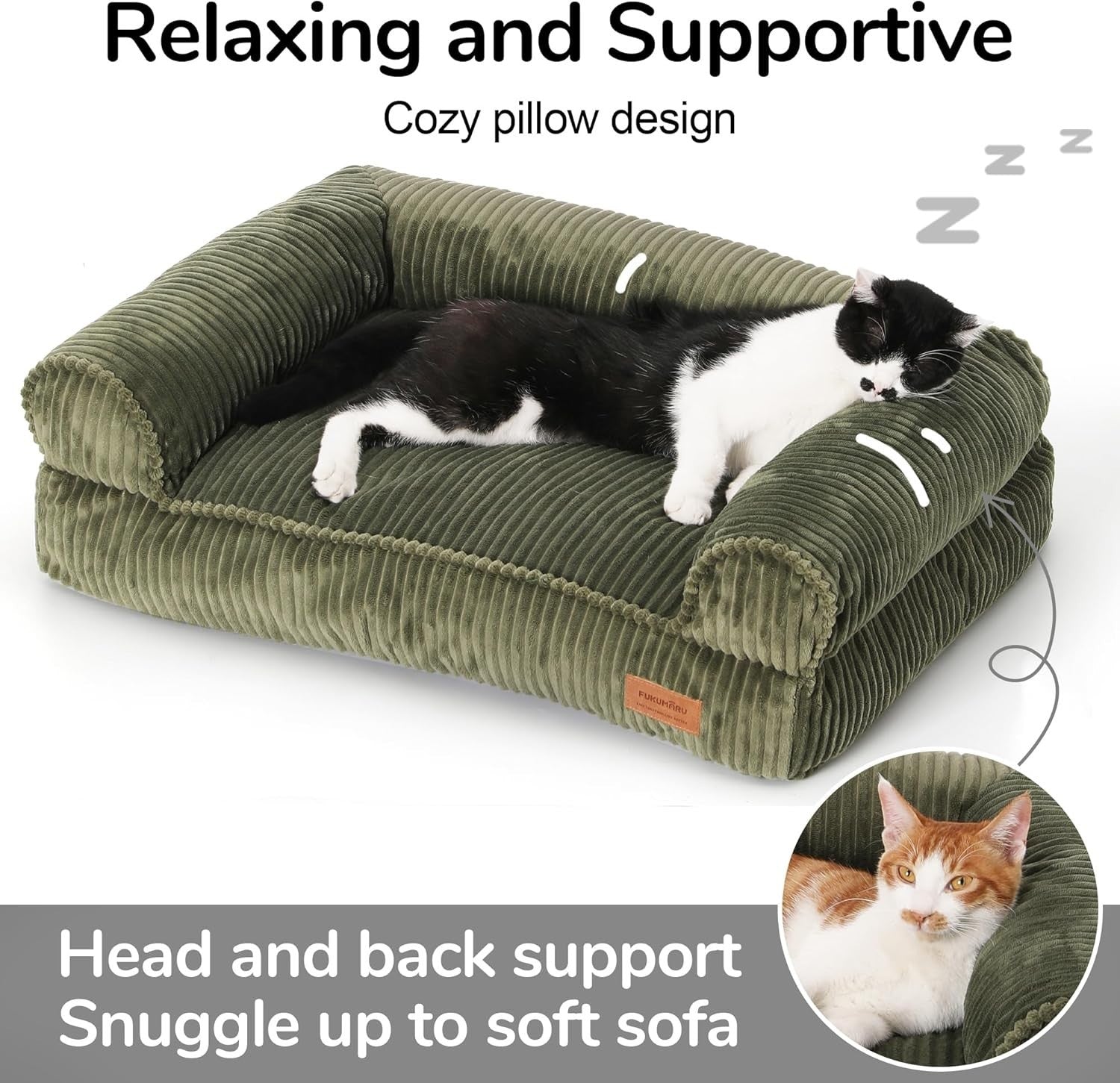 Corduroy Cat Couch Bed Washable Orthopedic Pet Sofa Non Slip Medium