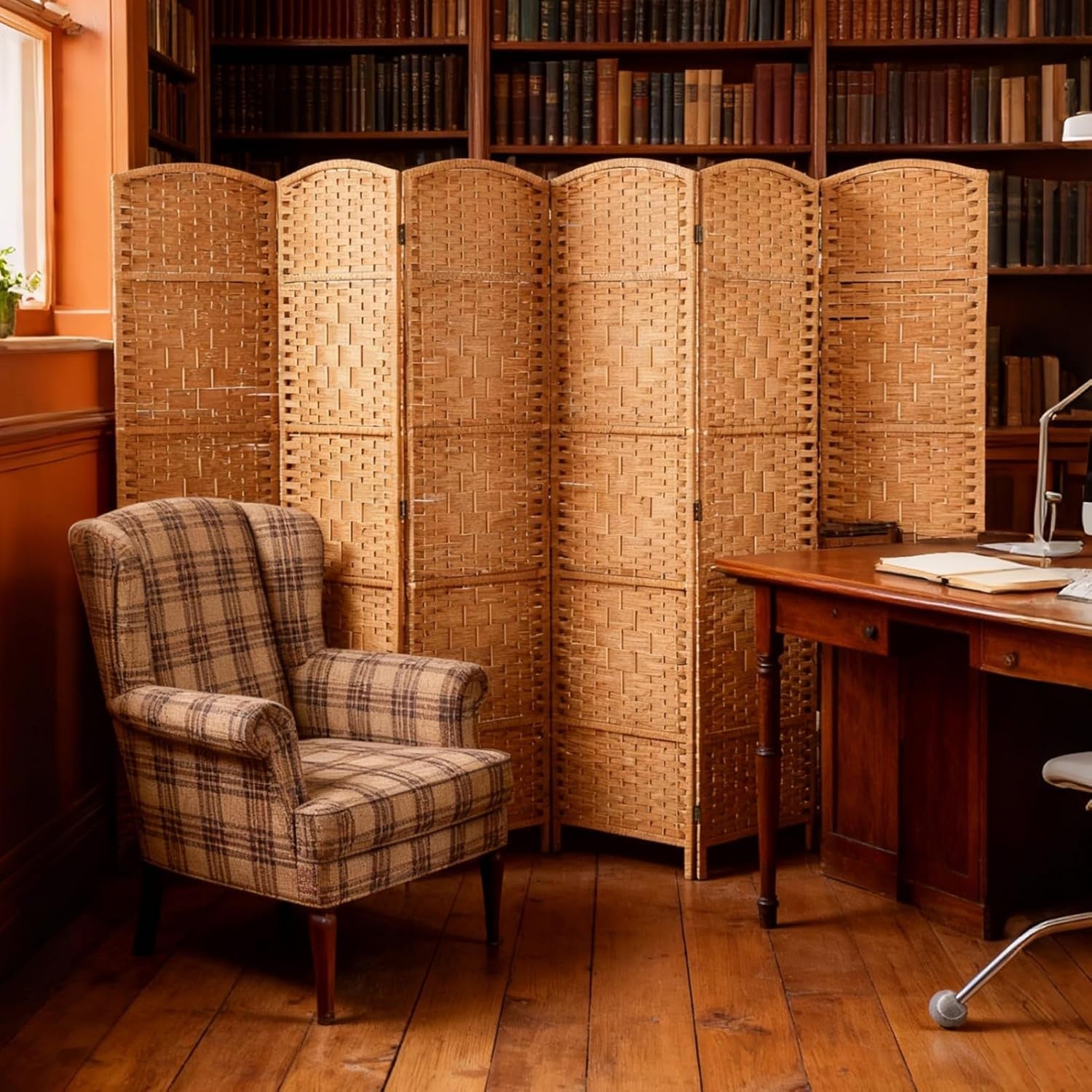 Natural 6 Panel Wicker Folding Room Divider Handwoven Privacy Screen 170cm