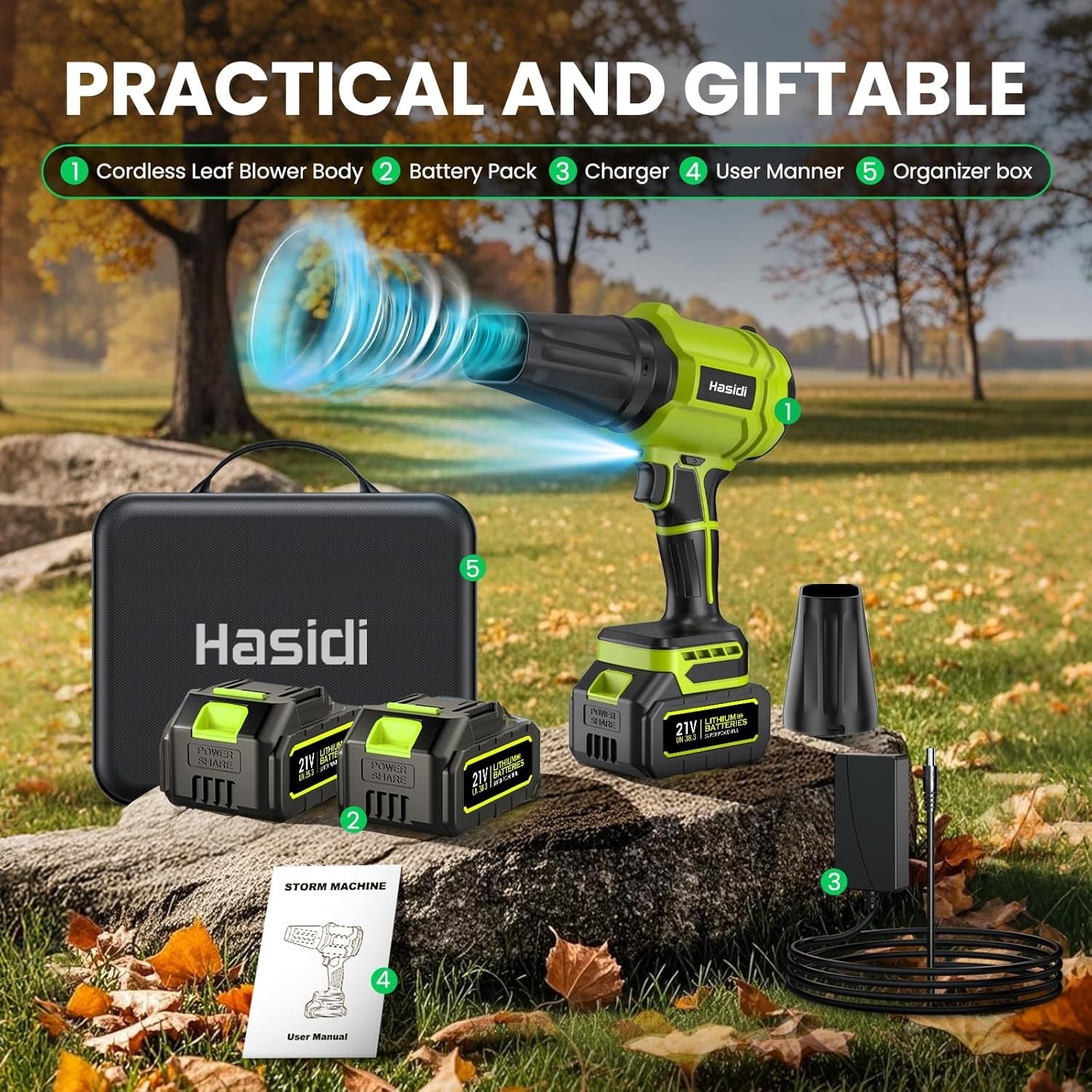 Cordless Leaf Blower 900000RPM High Speed 2 Batteries Lightweight Garden