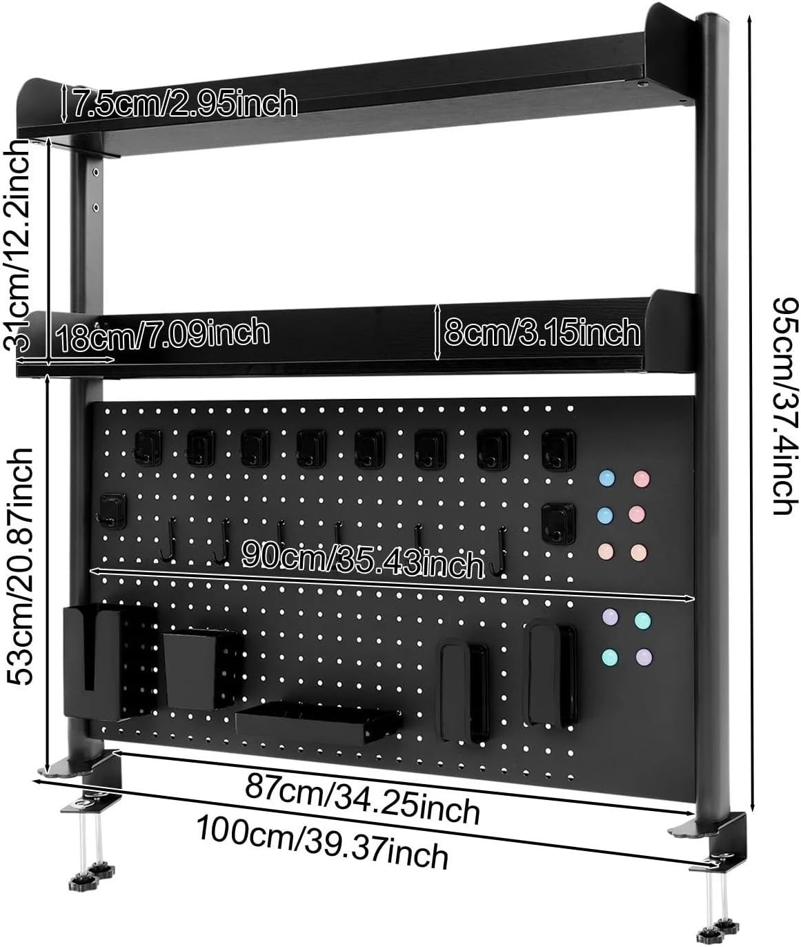 Clamp-On Desk Shelf with Pegboard Desk Extender Bookshelf Storage Organizer