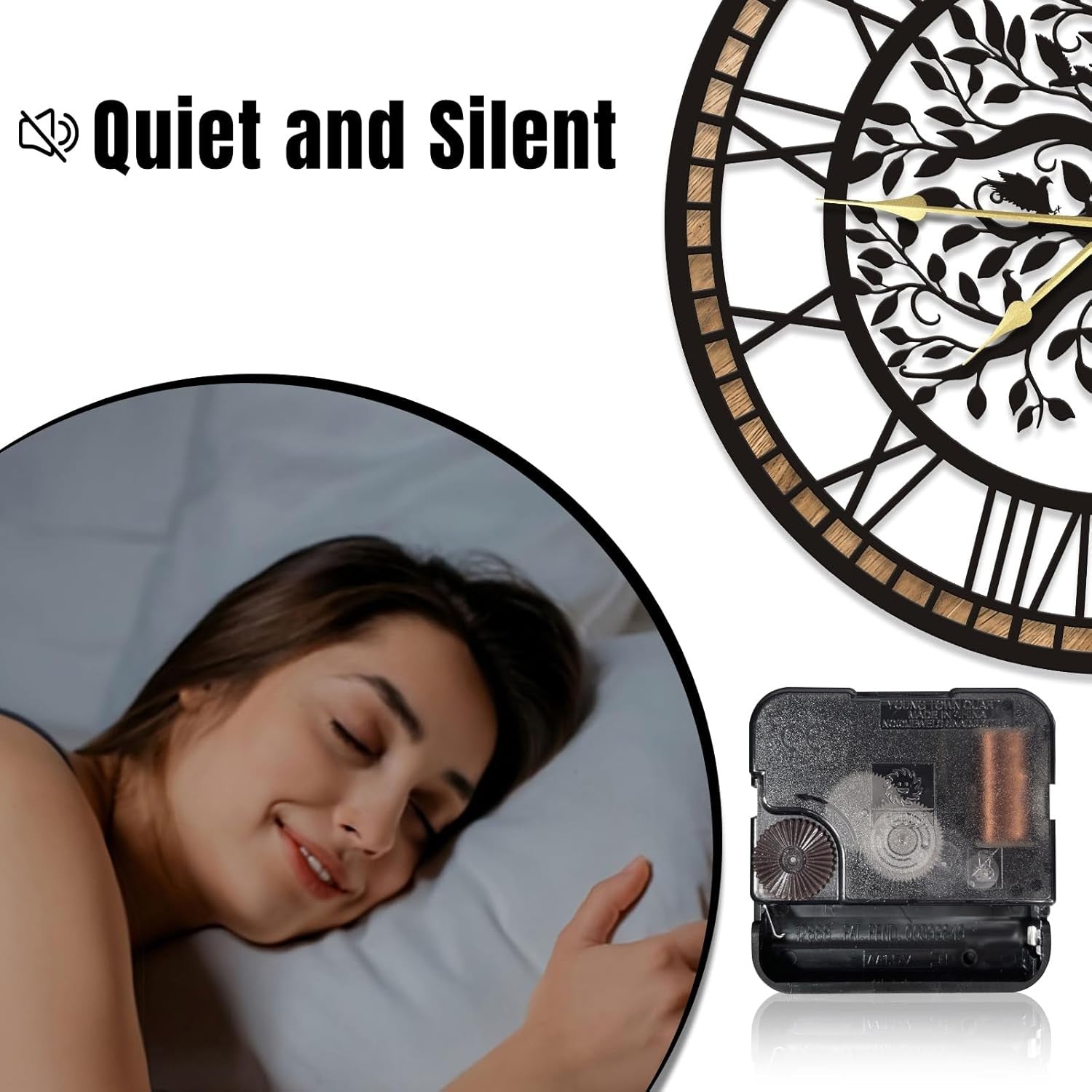 Tree of Life Large Metal Wall Clock – 16in Silent Modern Black Home Decor