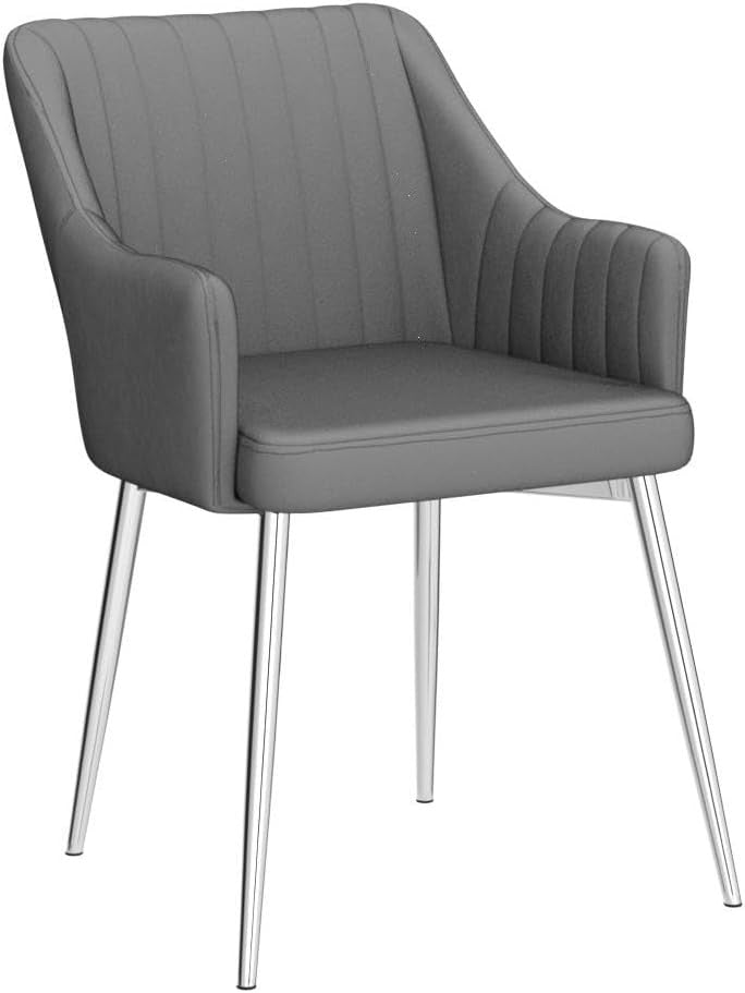 Grey Velvet Dining Chairs Set of 2 High Arm Chrome Legs