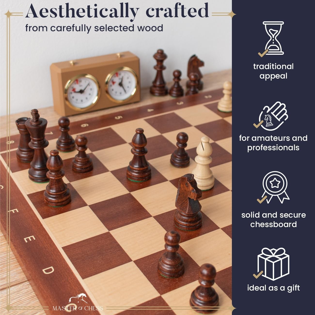 Luxury 54cm Wooden Chess Board XXL | Tournament Sycamore Mahogany Inlaid Board