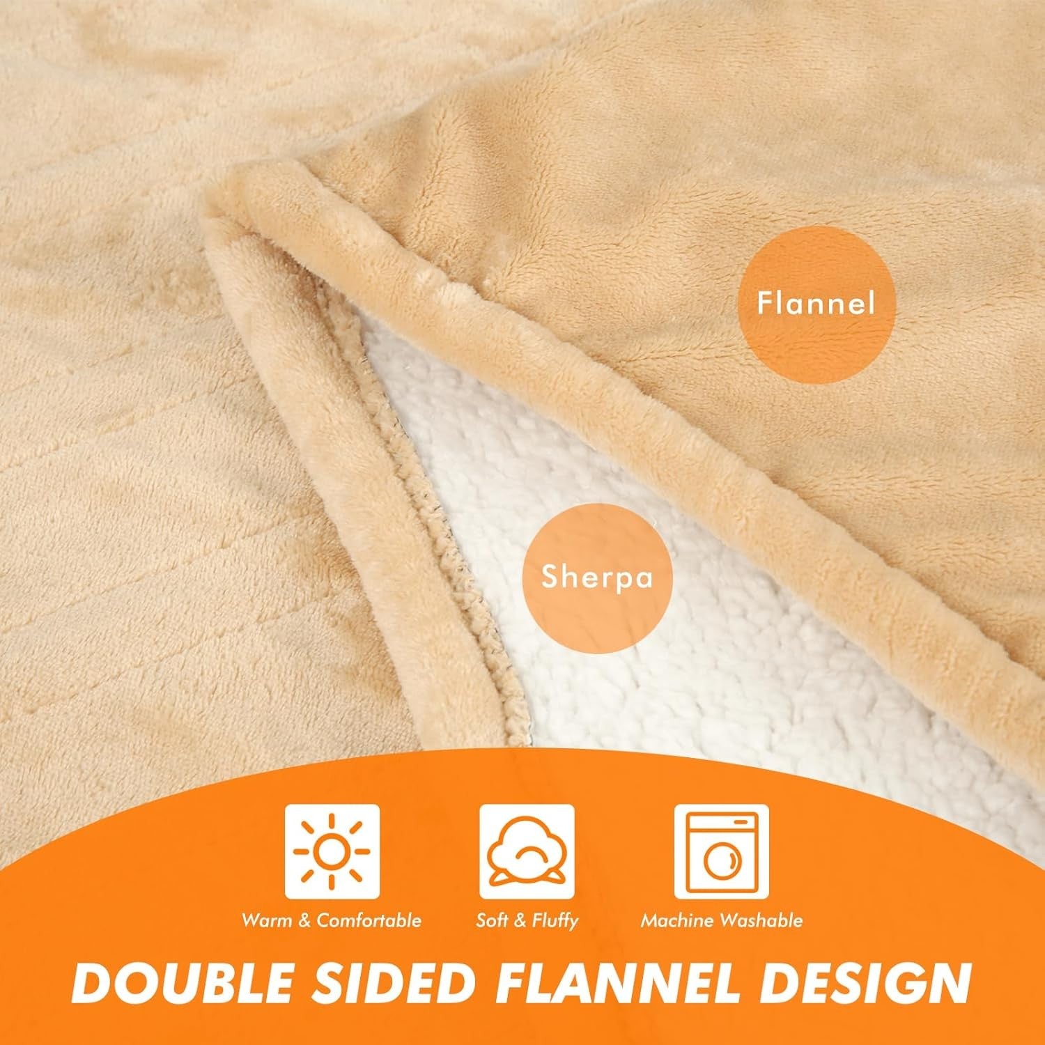 Electric Heated Throw Blanket 180x200cm Sherpa Fleece 10 Heat Auto Off