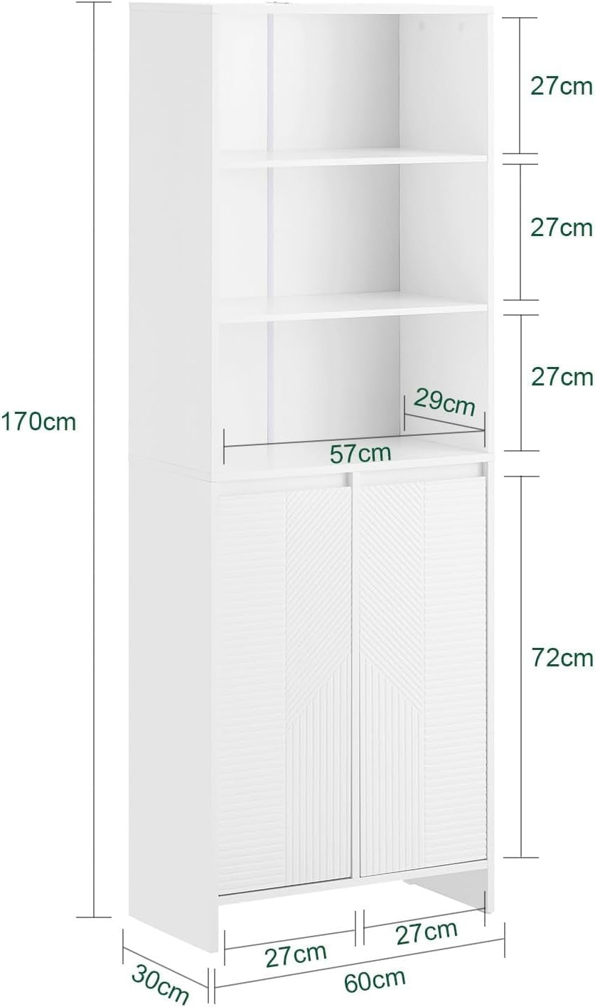 Tall Bathroom Storage Cabinet with Laundry Basket Slim White Unit Shelves 171cm
