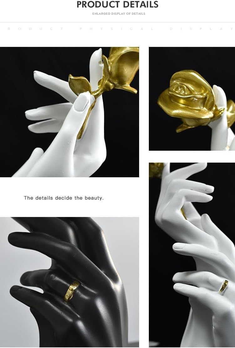 White Hand-in-Hand Sculpture • Romantic Resin Couple Ornament • Elegant