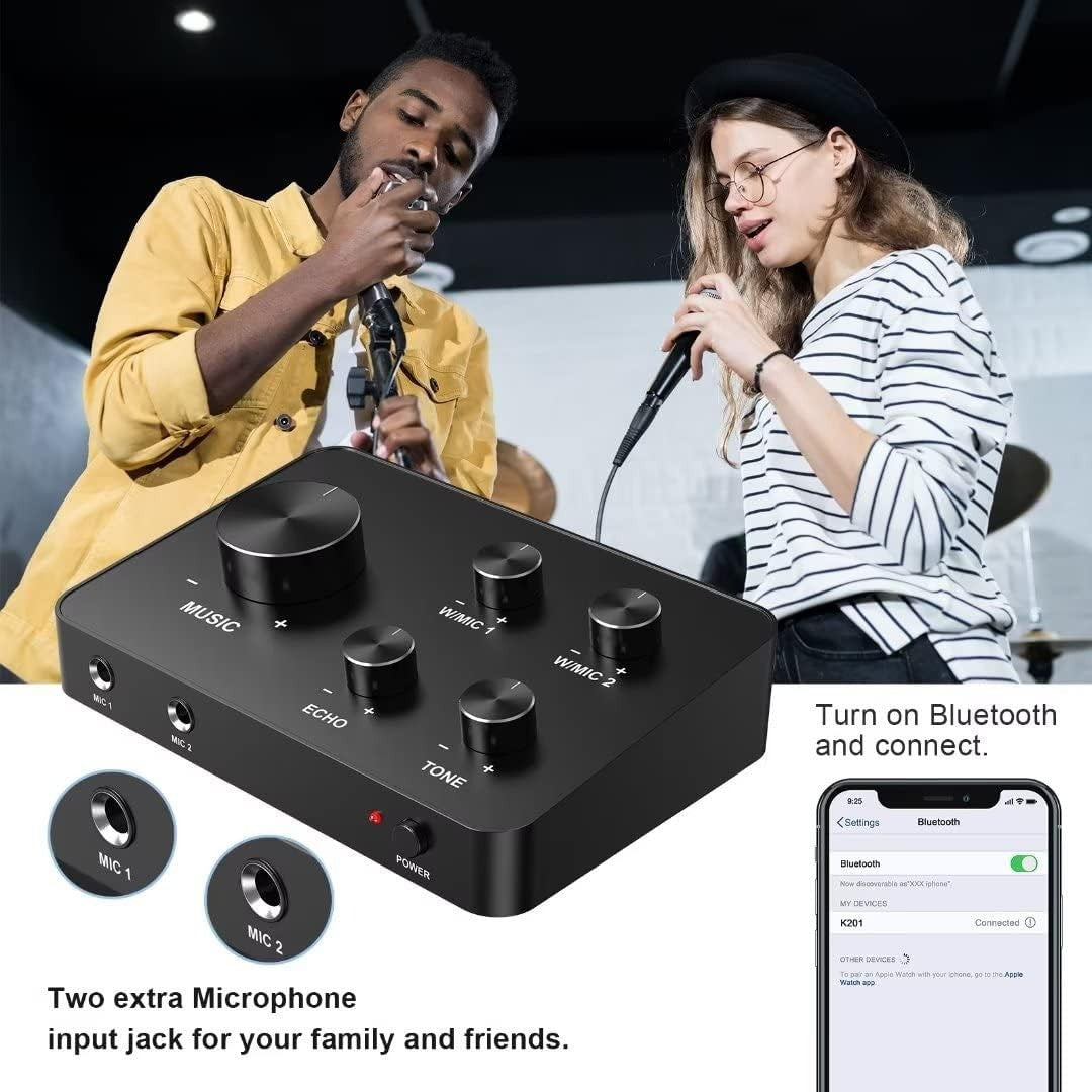 Wireless Karaoke Microphone Set Dual Handheld Mixer TV PC HDMI AUX