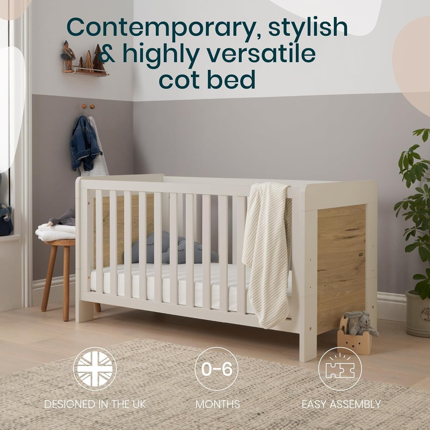 3in1 Baby Cot Bed Crib Toddler Day Bed Adjustable Wooden Convertible Oak