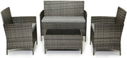 Outdoor Rattan Patio Set 2 Chairs + 2-Seater Sofa & Glass Coffee Table