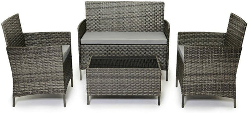 Outdoor Rattan Patio Set 2 Chairs + 2-Seater Sofa & Glass Coffee Table