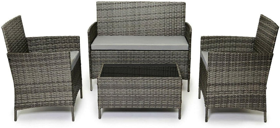 Outdoor Rattan Patio Set 2 Chairs + 2-Seater Sofa & Glass Coffee Table