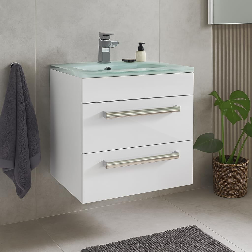 600mm Wall Hung White Bathroom Vanity Unit with Basin Gloss Storage Cabinet