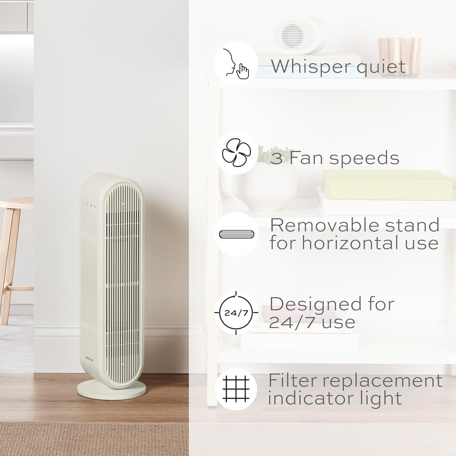 HEPA Air Purifier Medium Room 200ft² Allergy Dust Pollen Odour Control