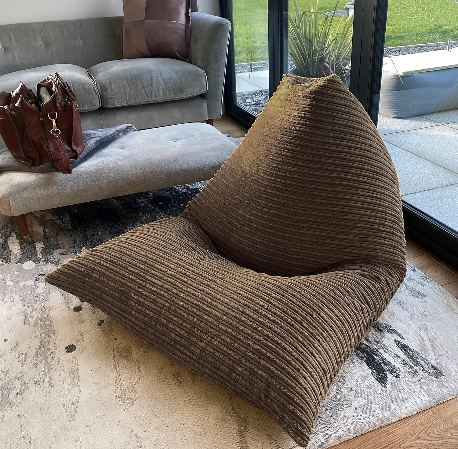 Jumbo Cord Bean Bag Chair Large Foam Filled Triangular Seat for Gaming Relax