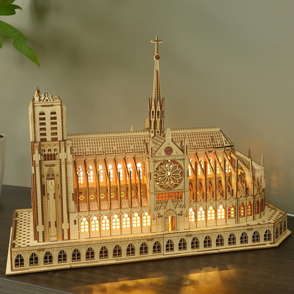 LED Lit Notre Dame de Paris 3D Wooden Puzzle Model – Realistic Build Kit