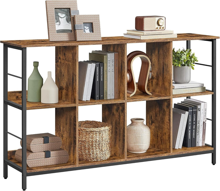 Wide Industrial 2-Tier Bookcase | Rustic Brown Storage Shelf for Home & Office