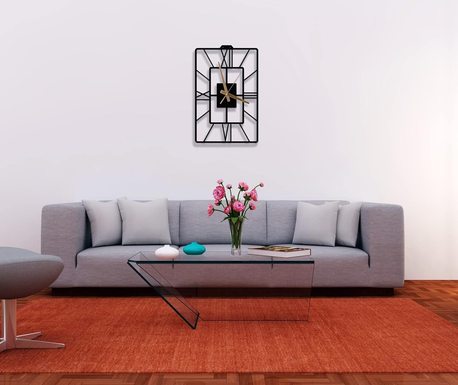 60x39cm Large Modern Wall Clock Silent Quartz Rustic Roman Numerals Decor