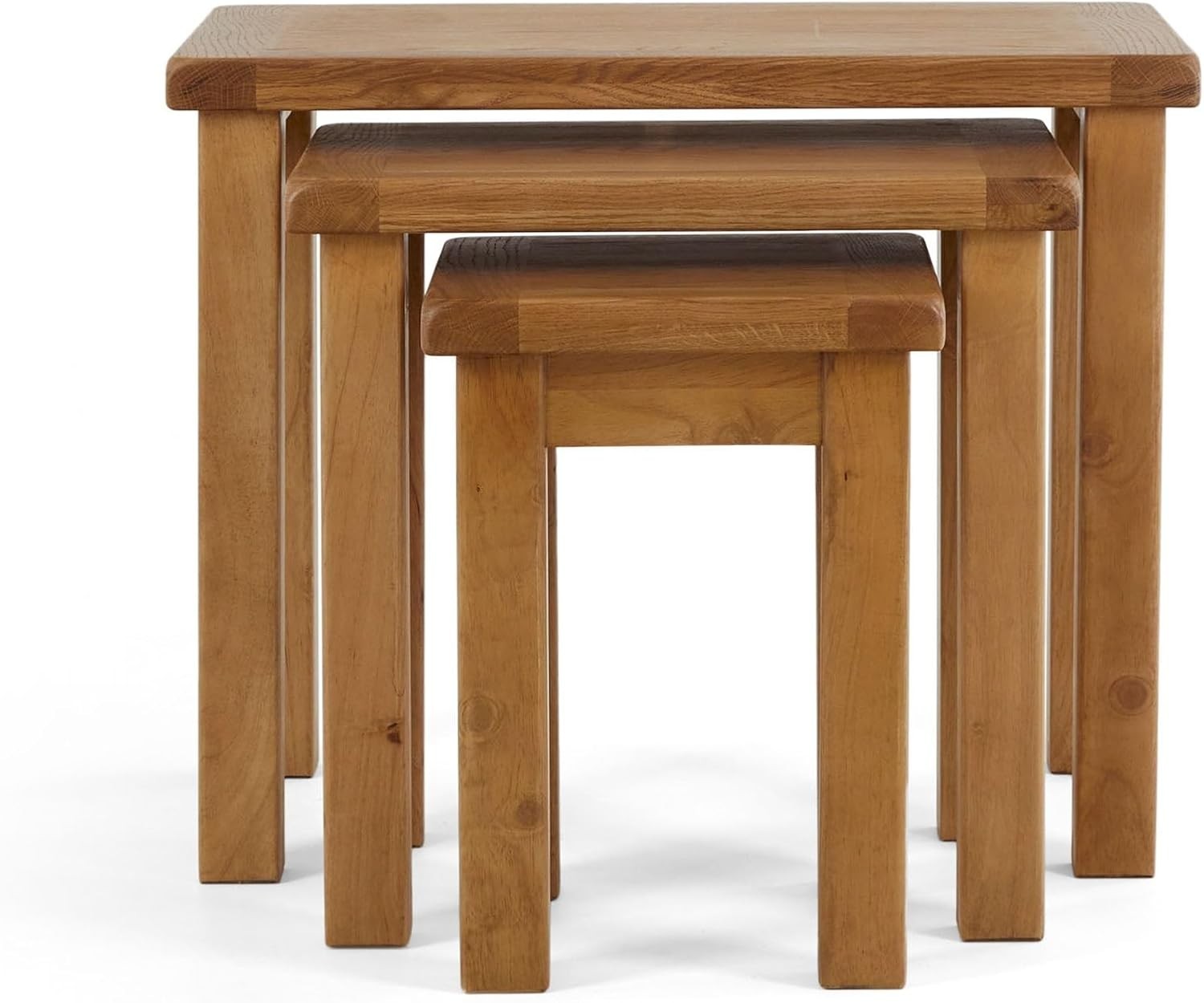 Oak Nest of 3 Side Tables Set Solid Wood Waxed Finish Rectangular Living Room