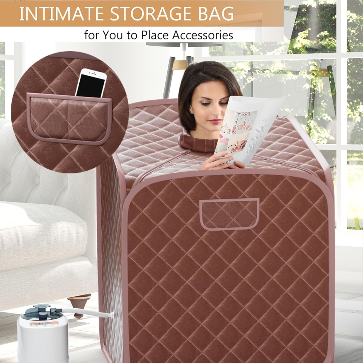 Portable Steam Sauna Tent Coffee 1000W Home Spa Fast Heat Remote Chair Foot