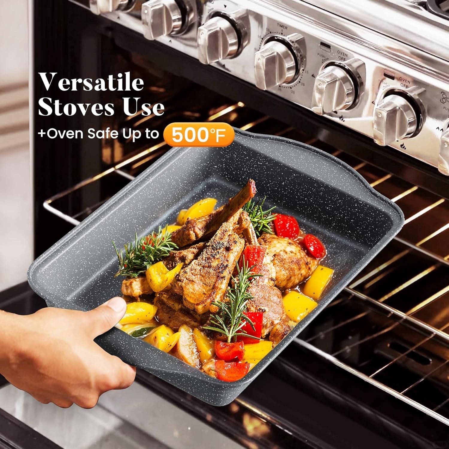 17pcs Grey Granite Induction Cookware Set Non Stick Pots & Pans Oven Safe