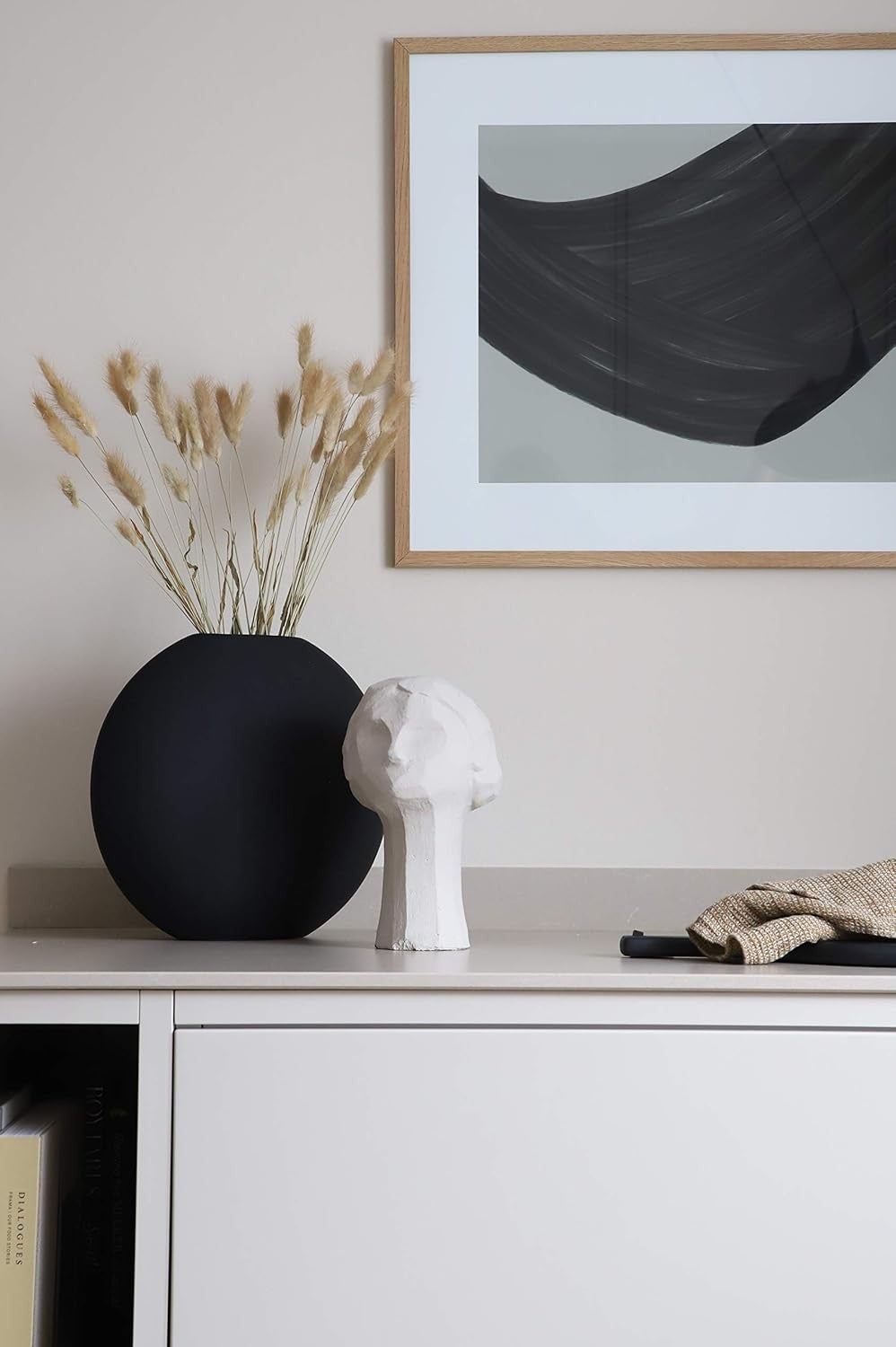 Black Ceramic Vase Modern Scandinavian Oval Decor Matte Minimal Home Accent