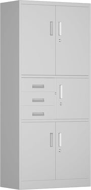 White Metal Storage Cabinet 5 Door 3 Drawer Lockable Steel Cupboard 180cm