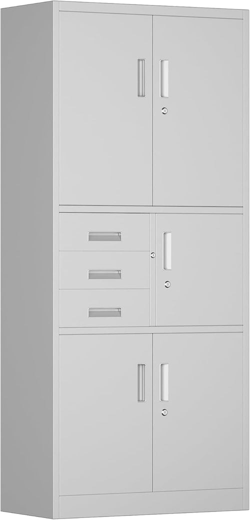 White Metal Storage Cabinet 5 Door 3 Drawer Lockable Steel Cupboard 180cm