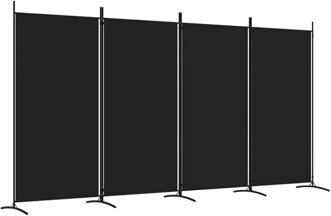 4 Panel Folding Room Divider Black Privacy Screen 346x180cm Fabric Partition