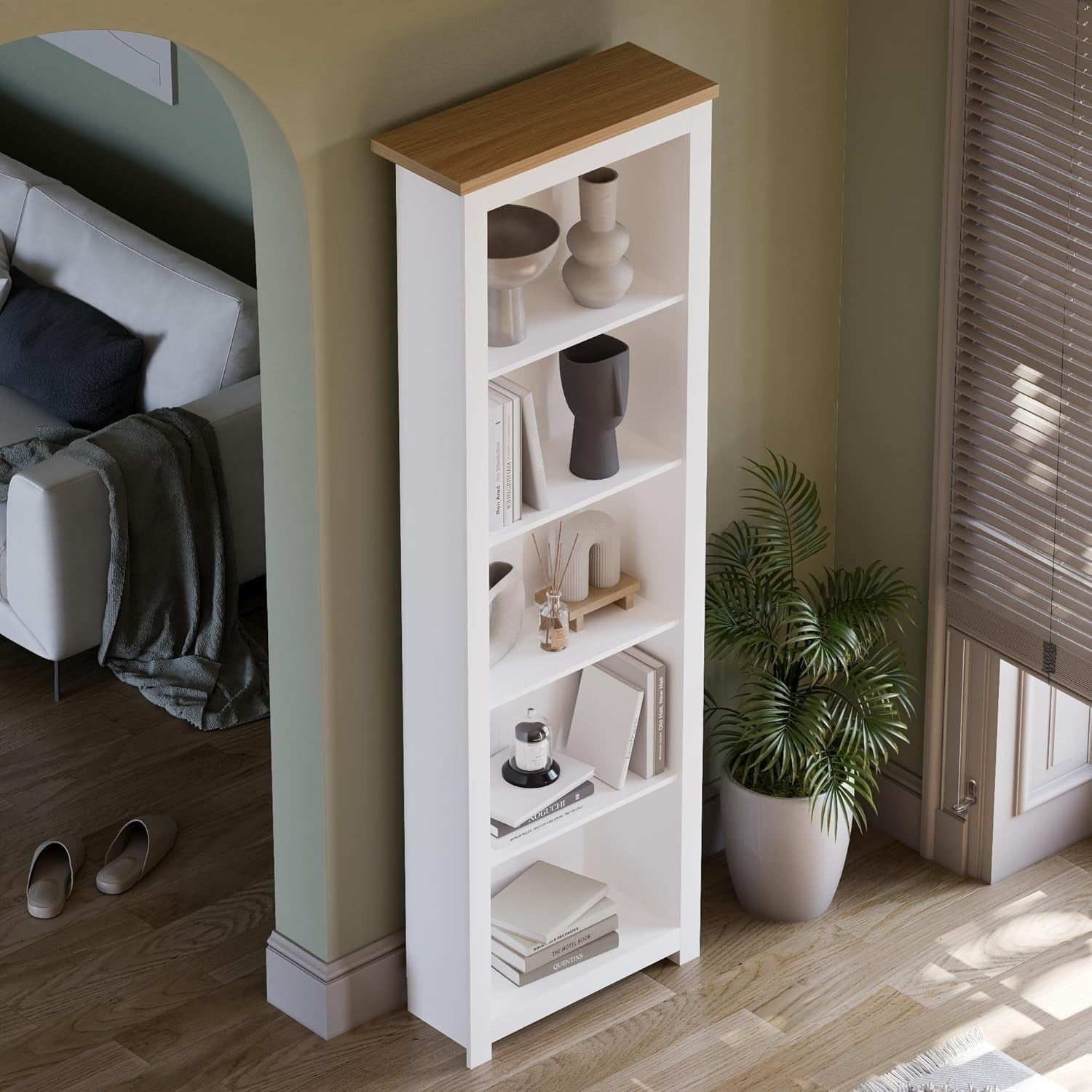 5 Tier Modern White Ladder Bookcase – Tall Display Storage Shelf Unit 175cm