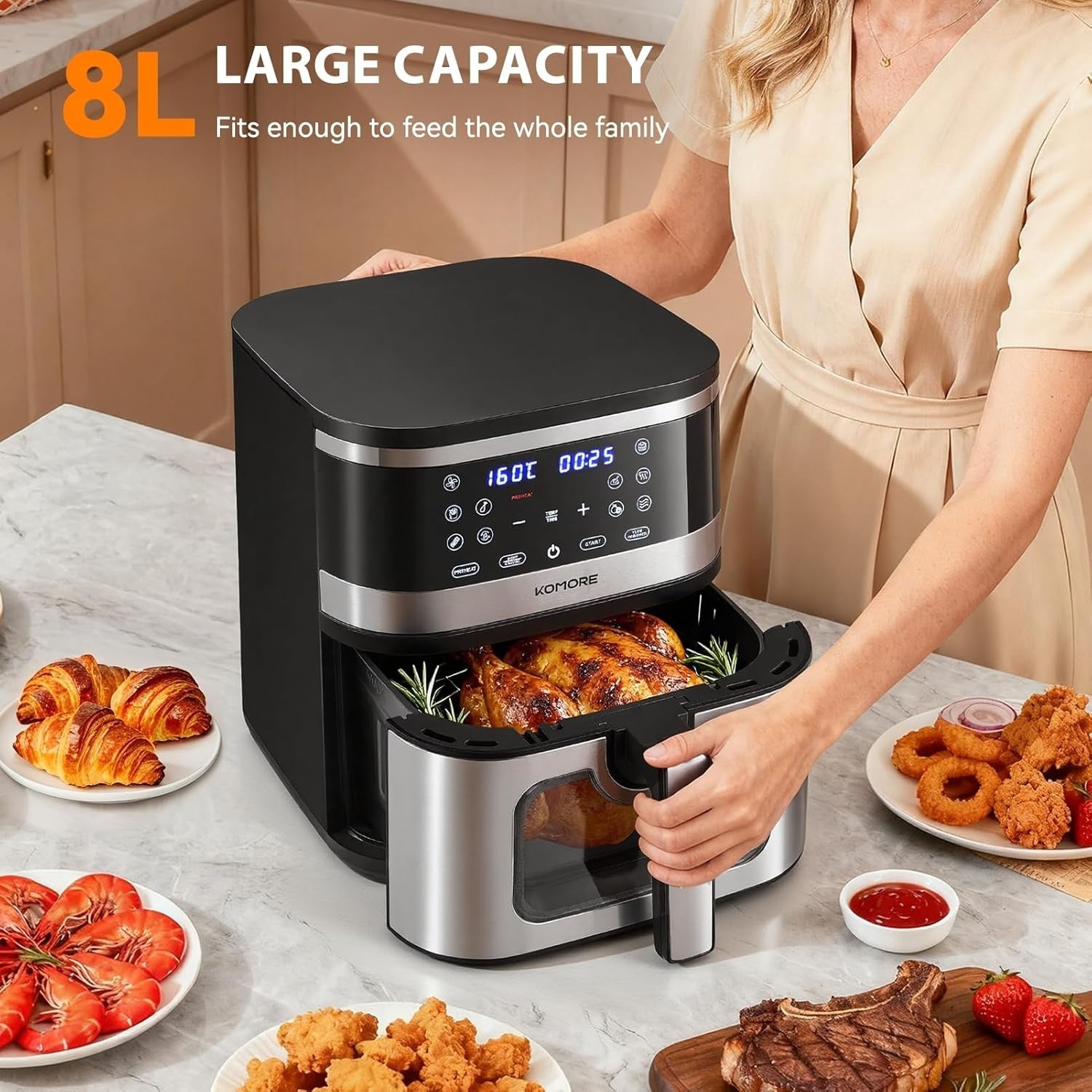 Digital Air Fryer 8L | Visual Window, 9-in-1 Presets, RapidAir, 1700W, Low-Oil