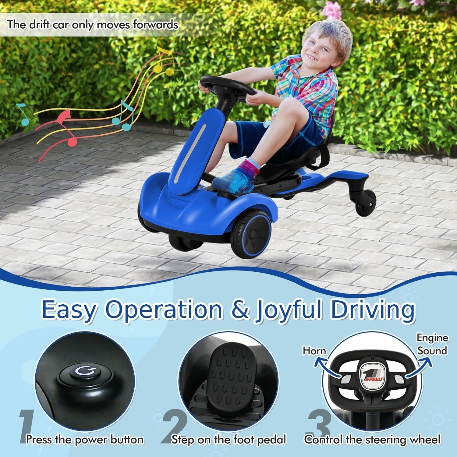 Kids Electric Drift Go Kart 6V Ride On Car 360 Spin Adjustable Seat Blue