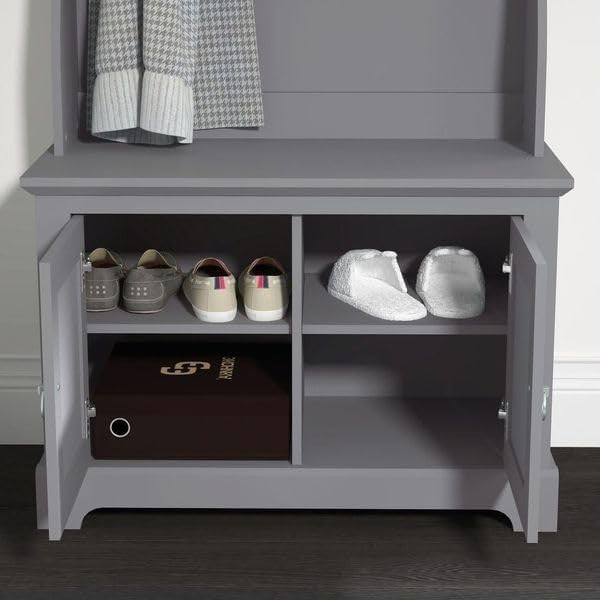 Cool Grey Hallway Bench with Coat Rack Storage Cabinet Entryway Organizer
