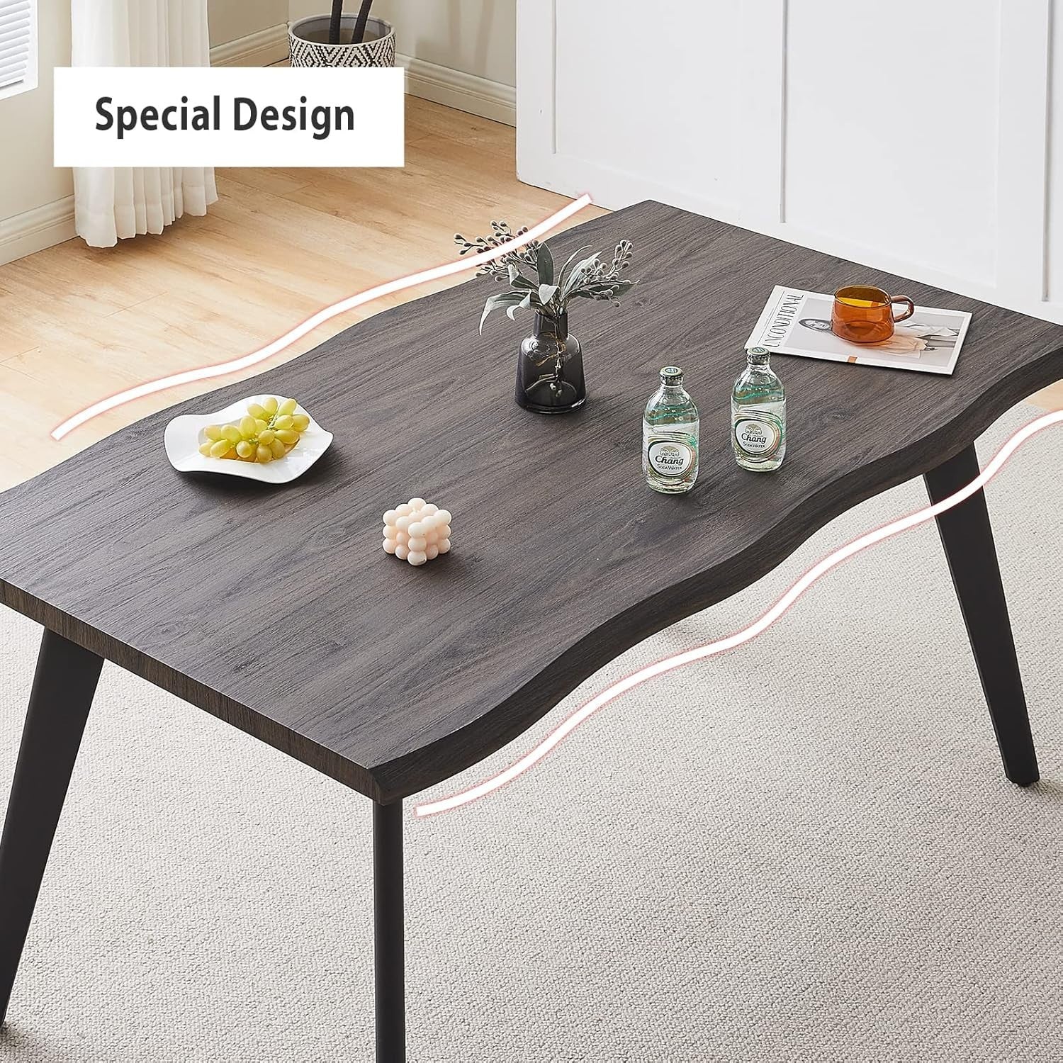 140cm Rustic Brown  Effect Dining Table Metal Legs 6 Seater Modern Kitchen Room